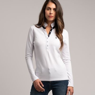 Polo donna manica lunga in cotone piquet stretch